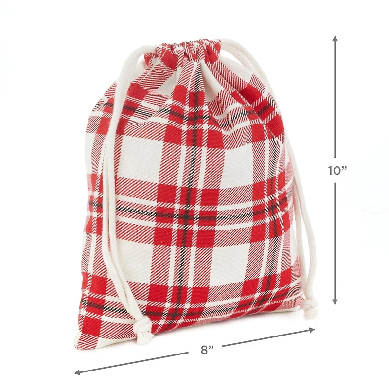 Sacs-cadeaux de 10 po, en tissu avec cordon, Hallmark (3 sacs à motif écossais : Rouge, bleu, vert) pour la Saint-Valentin, les fêtes, les cadeaux de pendaison de crémaillère