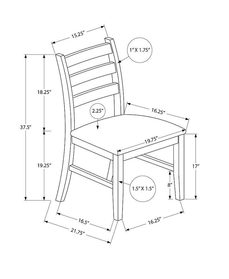 Monarch Specialties  Chaise De Salle À Manger, Ensemble De 2, 37 Pouces De Hauteur, Cuisine, Salle À Manger, Coté, Rembourré, Aspect Cuir Brun, Bois Massif Brun, Transitionnel