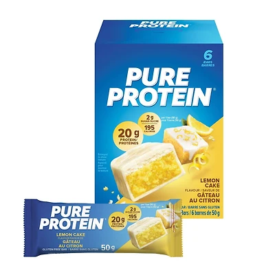 Pure Protein Lemon Cake Bars - 20 g Protein, Low Sugar, Gluten free Snack with Whey Blend, Made in Canada, 6 x 50 g, Lemon cake protein bar