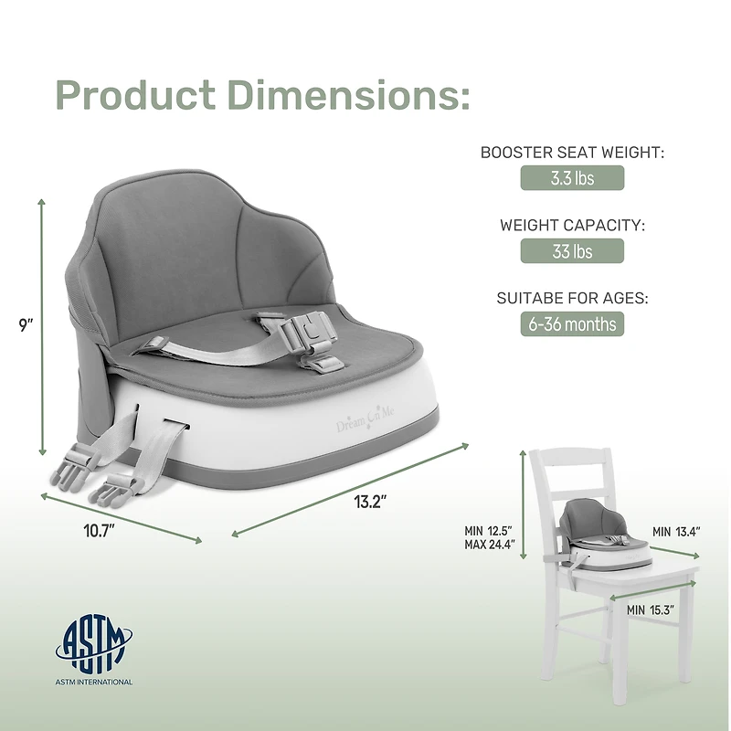 Dream On Me Cozy Pod Booster Seat with Removable Cover, Grey
