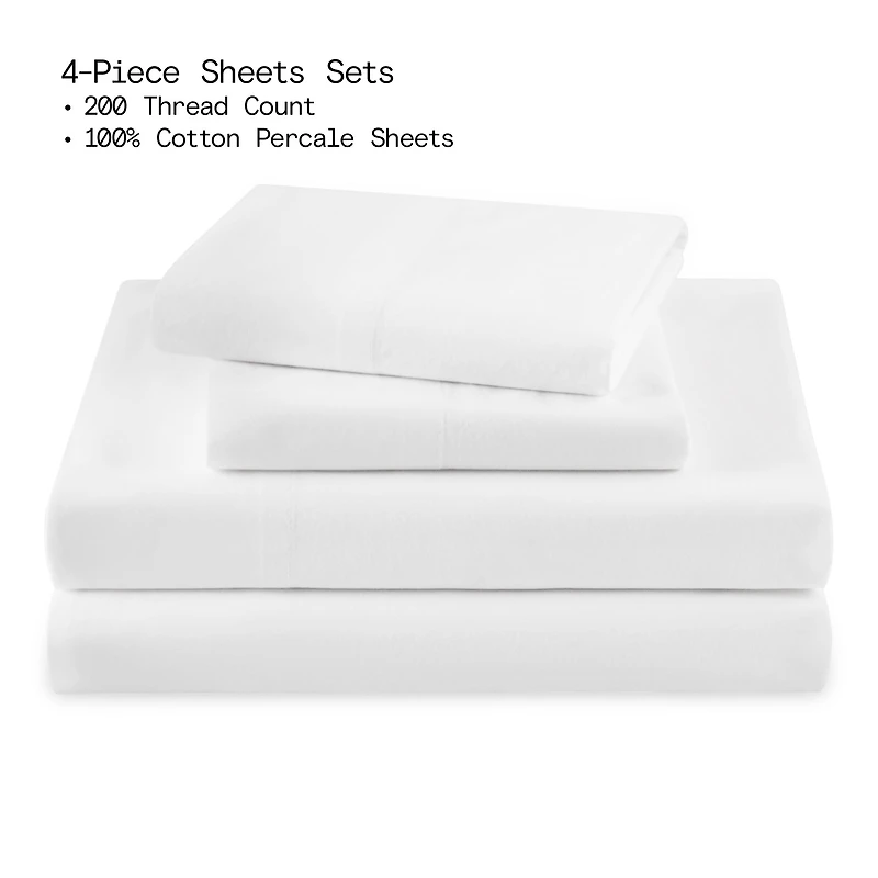 ENSEMBLE DE DRAPS EN PERCALE UNIS 4 PIÈCES BLANC, TRÈS GRAND LIT – BEAUTIFUL PAR DREW BARRYMORE BEAUTIFUL DR PERCALE 200F TG