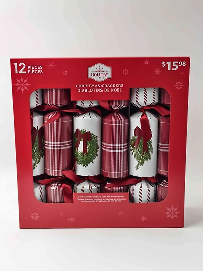 Holiday Time 12pk X 12" Premium Christmas Crackers, Wreath And Red Tartan Pattern, Multi Color