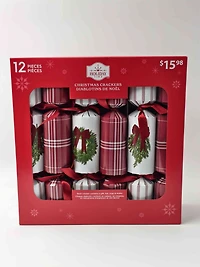 Lot de 12 crackers de Noël premium Holiday Time, motif couronne et tartan rouge, multicolore
