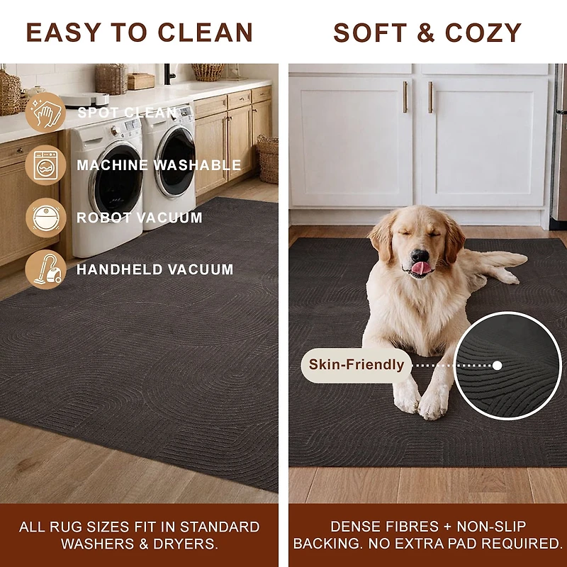 Tapis Elion Lavable A la Machine Contemporain/Moderne pour Salon, Chambre, Salle Manger, Entrée, Couloir et Plus Encore.