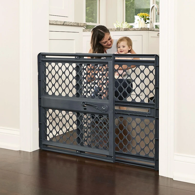 North States Pressure or Hardware-Mount Plastic Supergate Classic Baby Gate - Charcoal Grey