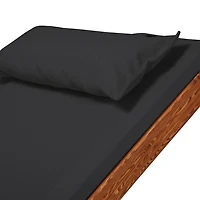 Outdoor Cedar Wood Patio Lounge Daybed with Black Textilene Fabric & Canopy