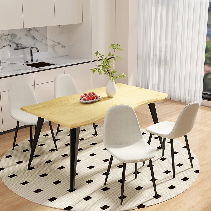 Homy Casa Lot de 4 chaises de salle à manger modernes avec pieds en métal et assises rembourrées pour cuisine et café, tissu crème