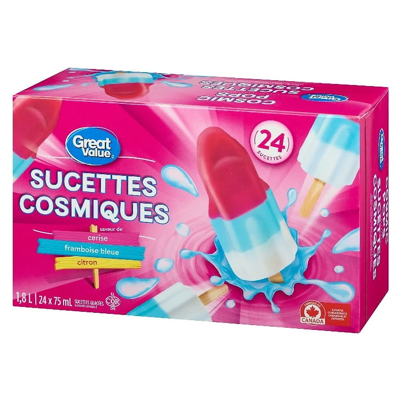 Great Value Cosmic Ice Pops in a box, 24 x 75 mL (1.8 L)