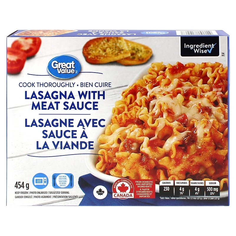 Great Value Lasagna with Meat Sauce, 454 g