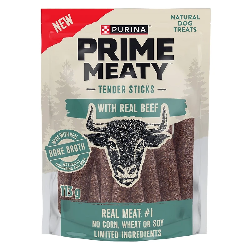 Prime Meaty Bâtonnets avec du Vrai Bœuf, Gâteries Naturelles pour Chiens 113 g NB-24M