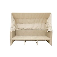 Deko Living 5 Place Seating Outdoor Wicker Patio Couch with Canopy and Ottoman Set with Table