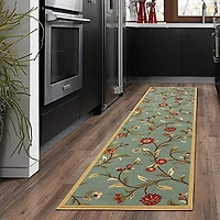 Tapis contemporain à motif de feuilles et à sous-couche en caoutchouc de la collection Ottohome