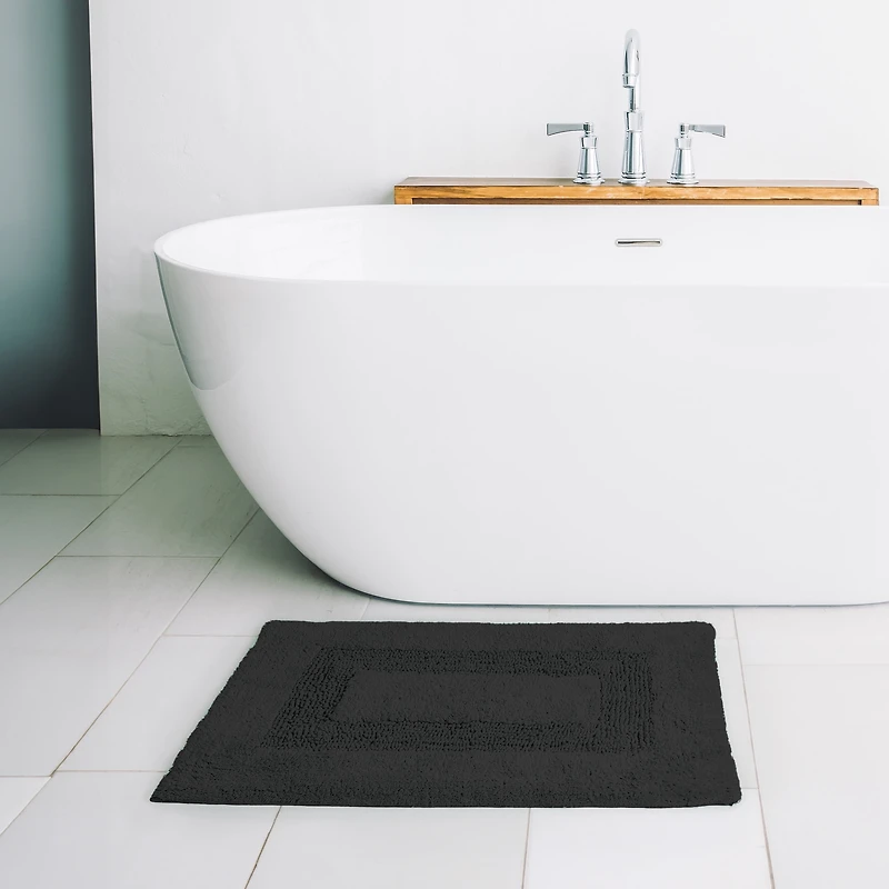 Tapis de Bain Mainstays Racetrack 100% Coton Noir Bath Rug, 17" x 24" Tapis de bain antidéparant