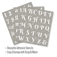 FolkArt Reusable Adhesive Letter & Number Stencil Set, 8.5" x 9.5", Script Font, 3 Pieces
