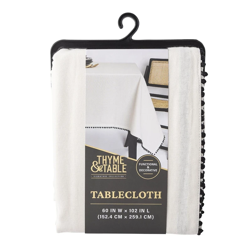 Thyme & Table Rectangle Tablecloth 102", Pom White