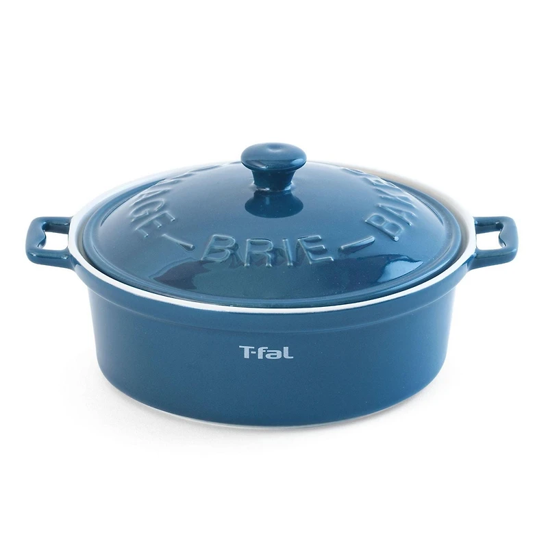 Plat de cuisson pour brie T-Fal en céramique avec couvercle et poignées (7 po/18 cm), bleu 7 po/18 cm