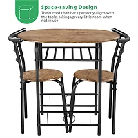 Fullfurnique Modern 3-piece Round Dining Table and 2 Chairs Set with Steel Legs, Brown