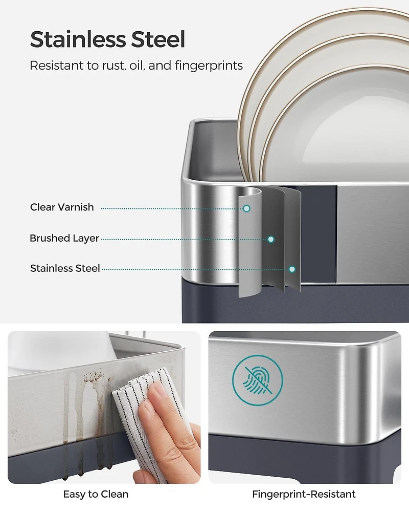Songmics Home - Petit égouttoir à vaisselle en acier inoxydable, porte-ustensiles, argent et noir