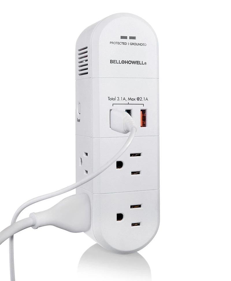 Bell + Howell Swivel Power with Surge Protection, 6 Power Outlets, 3 USB Ports, and Swivel Rotation, Power charging station