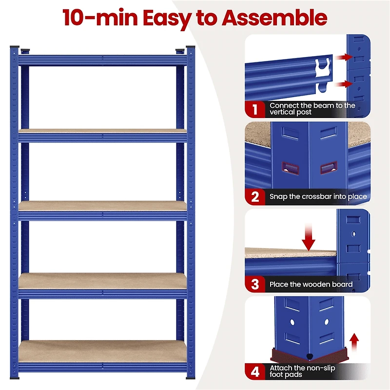 Fullfurnique 71″ Height Metal Storage Rack with Adjustable Shelves, Blue