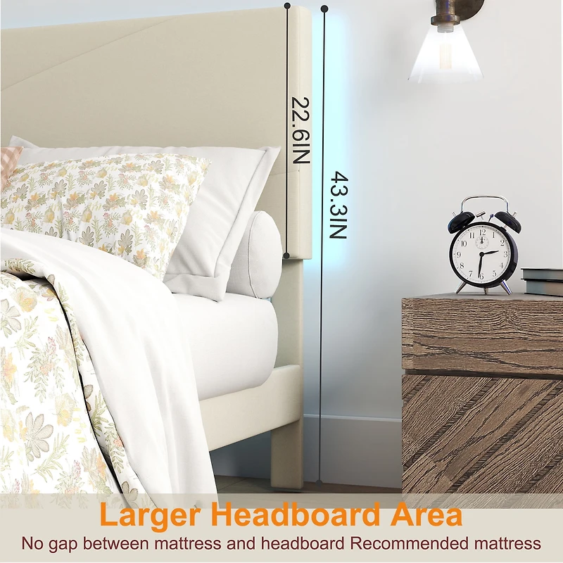 Lit plateforme Queen rembourré Homy Casa avec tablette combinée