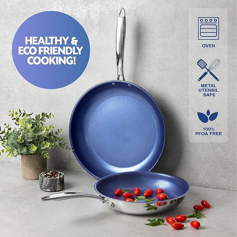 Granitestone Poêle à Frire Antiadhésive de 10 Pouces en Acier Inoxydable Tri-Couche, Bleu