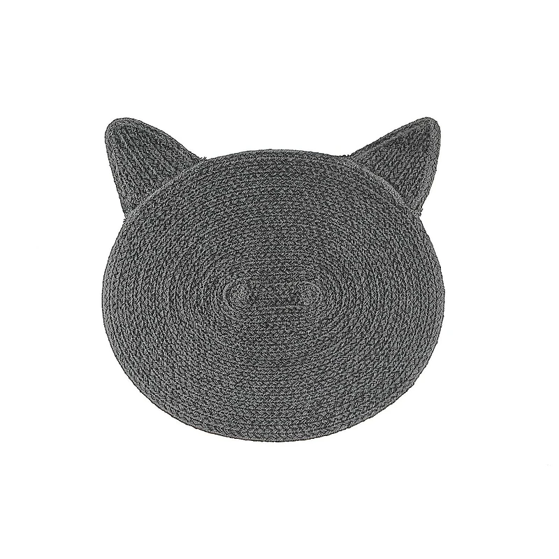 IH Casa Decor Braided Cotton Cat Shape Mat Charcoal Gray