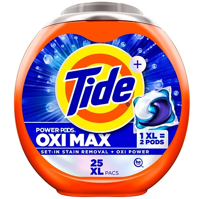Capsules de détergent à lessive Tide Oxi Max Power PODS, détachant et puissance d’Oxi, 25 capsules TIDE PWRPD OXI MX25C