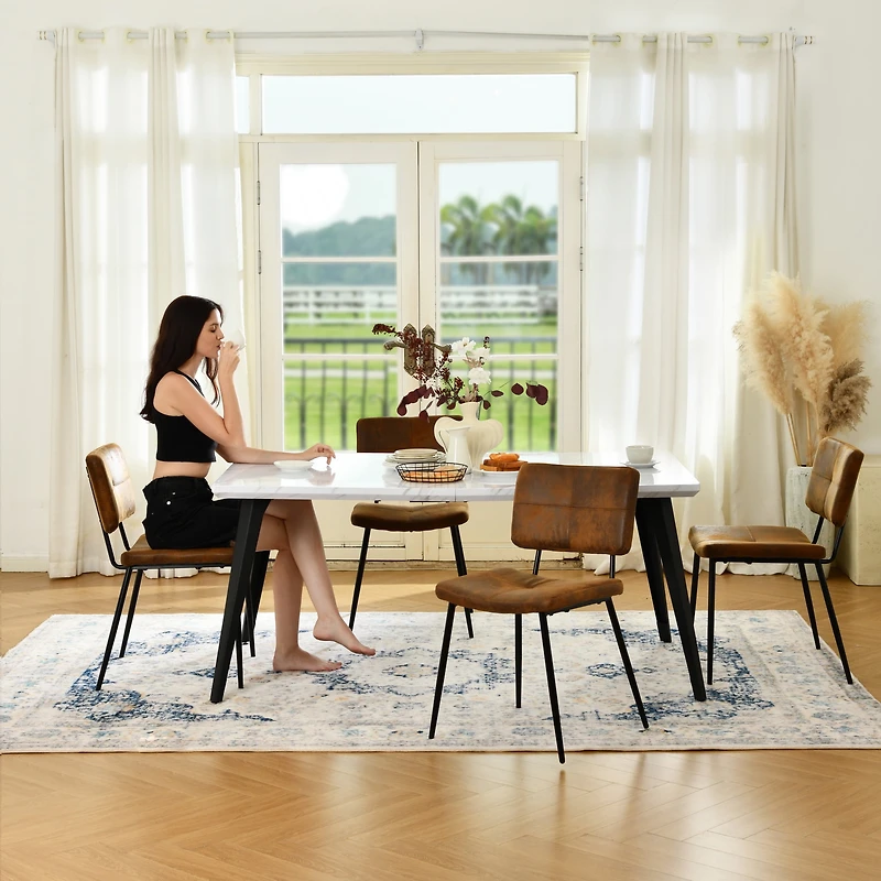 Homy Casa 5 Pieces Modern Dining Set with Faux Suede Chairs - Faux Walnut Table