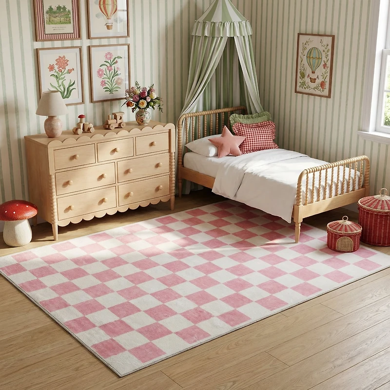 Rug Branch Metro Checkered Blush 8' x 11' (Exact Size: 7'7" 10'10") Geometric Area Rugs, Pink, Contemporary - Living Room, Bedroom, Dining and Kitchen