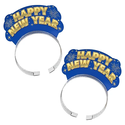 New Year Blue Tiara Headband with "Happy New Year" Words, 2 Pieces, Festive Decorations, Brand Way to Celebrate Style, Adult