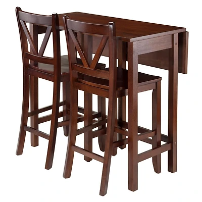 Table à abattant 3 pièces Lynnwood avec 2 tabourets de comptoir à dossier en V de Winsome - 94355