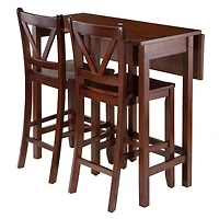 Table à abattant 3 pièces Lynnwood avec 2 tabourets de comptoir à dossier en V de Winsome - 94355