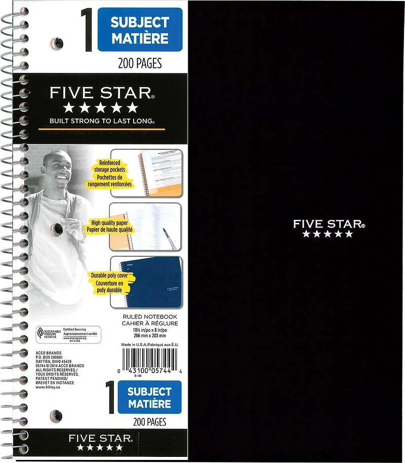 Five Star 1 Subject 200Pg Fash Col Ntbk, 1 Subject Fash Col Ntbk