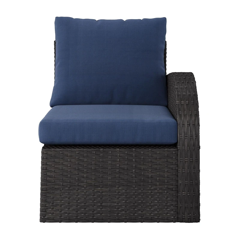 CorLiving Brisbane Rust-Resistant Outdoor Wicker Right Arm Patio Sectional Piece with Cushions