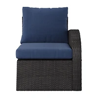 CorLiving Brisbane Rust-Resistant Outdoor Wicker Right Arm Patio Sectional Piece with Cushions