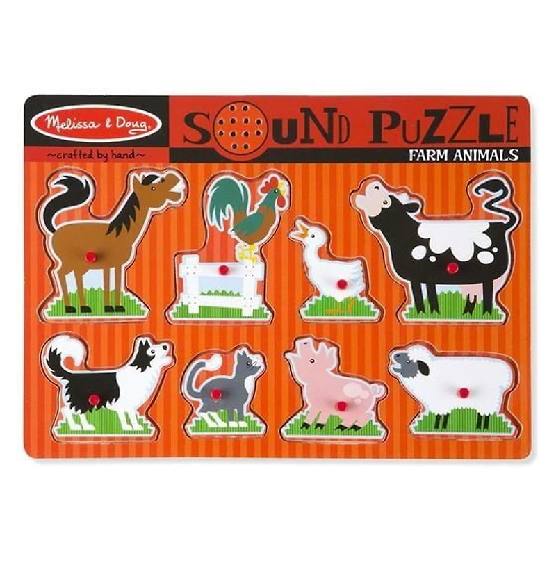 Melissa & Doug Farm Animals Sound Puzzle - Wooden Peg Puzzle With Sound Effects (8 pcs)