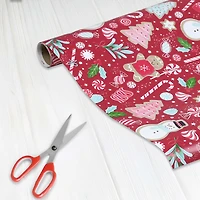 Papier cadeau Holiday Time en rouleau simple, bonbons roses, rouges, blancs et verts