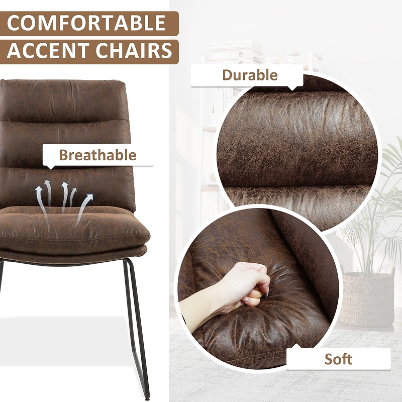 Homy Casa Set of 2 Faux Leather Tufted Accent Chairs with Sled Base for Entryway Lounge