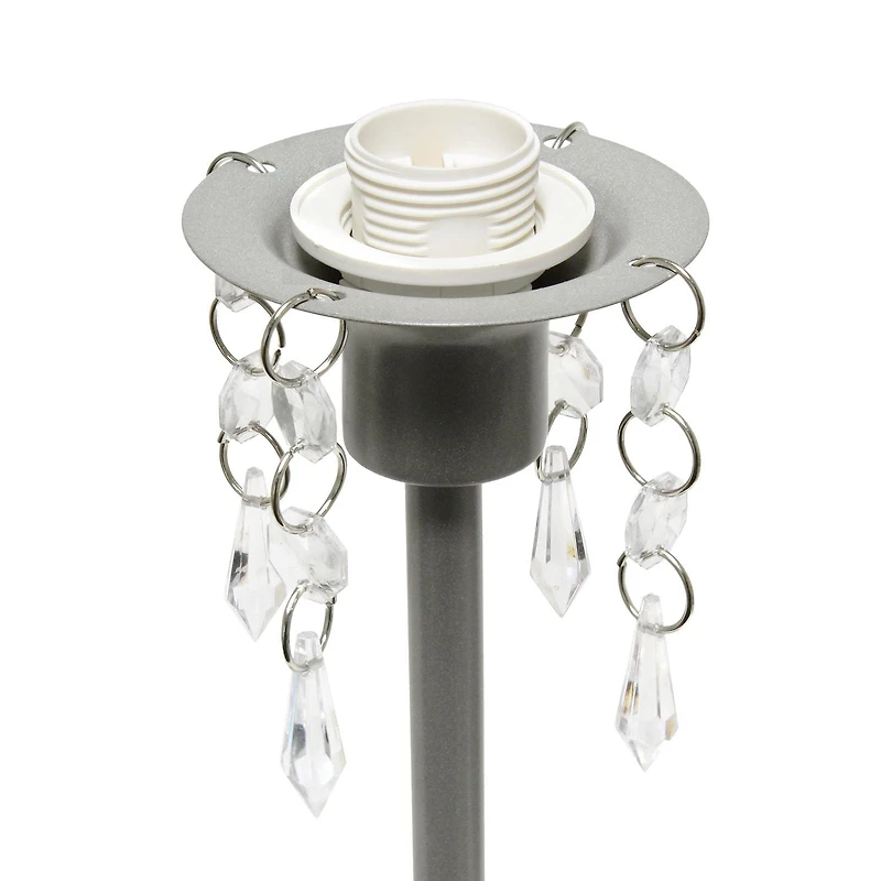 Simple Designs Table Lamp with Fabric Shade and Hanging Acrylic Beads