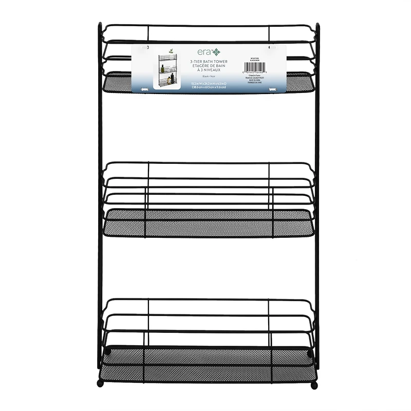 Era Tour de bain à trois niveaux Slim Mesh, noir 15.32x24.40po Tour de bain à trois niveaux