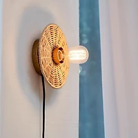 1-Light Plug-In or Hardwire Wall Sconce with Natural Twine Blackplate, 91004441