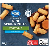 Petits rouleaux de printemps aux légumes entièrement cuits avec sauce aux prunes Great Value 396 g, 14 rouleaux de printemps