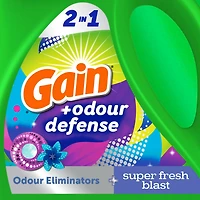 Détergent à lessive liquide Gain Odeur Defense, parfum Fraîcheur éclatante, 4,2 L, 100 brassées, 2 en 1, détergent à lessive liquide, compatible avec les laveuses HE