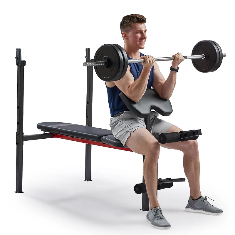 Banc de Musculation Inclinable Standard Réglable Sunny Health & Fitness avec Développeur de Jambes et Accessoire Curl Prêcheur - SF-BH623009