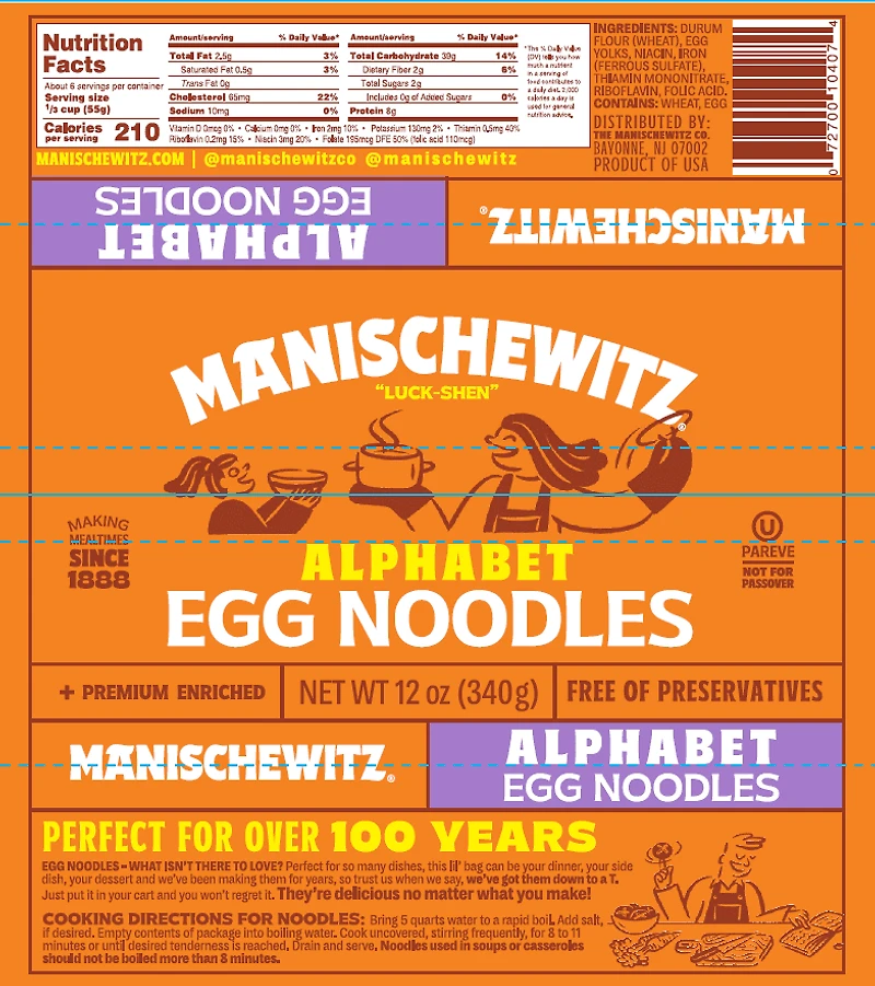 Alphabet Des Nouilles Aux Œufs Manischewitz 340