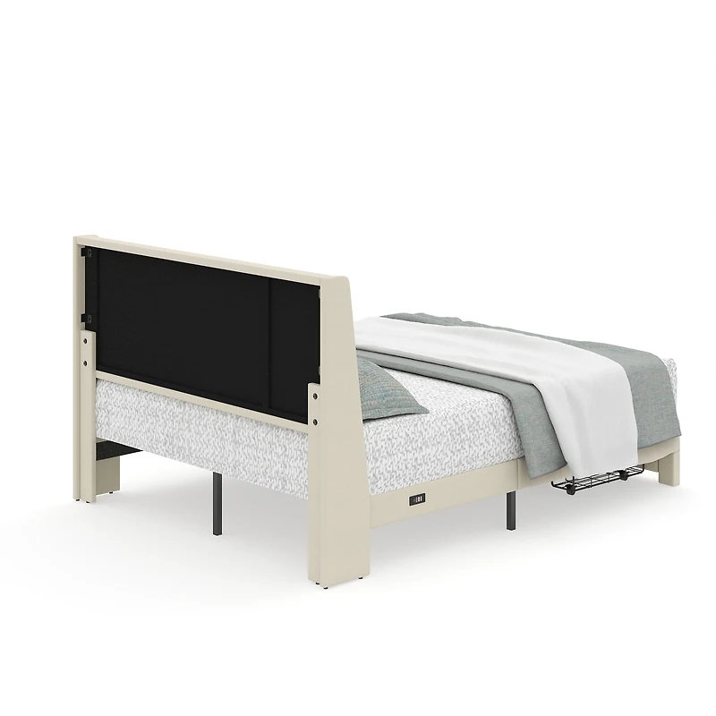 Lit plateforme rembourré Homy Casa avec ports USB et tiroirs de rangement, Queen, beige