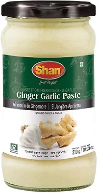 SHANGARLIC&GINGERPAS, Enjoy the perfect blend of ginger and garlic flavors with Shan Ginger Garlic Paste, a versatile and essential ingredient in Indian cuisine. This ready-to-use paste combines the aromatic and zesty taste of ginger with the pungent and savory notes of garlic, providing a convenient way to add depth and