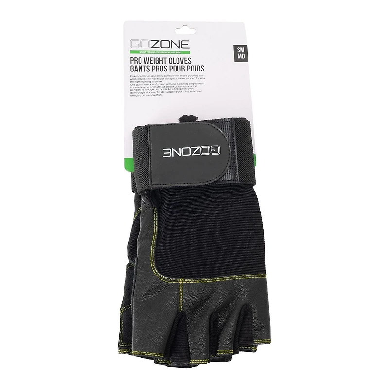 GoZone PRO Weight Gloves – Wrist Wrap Style – S/M – Black/Lime