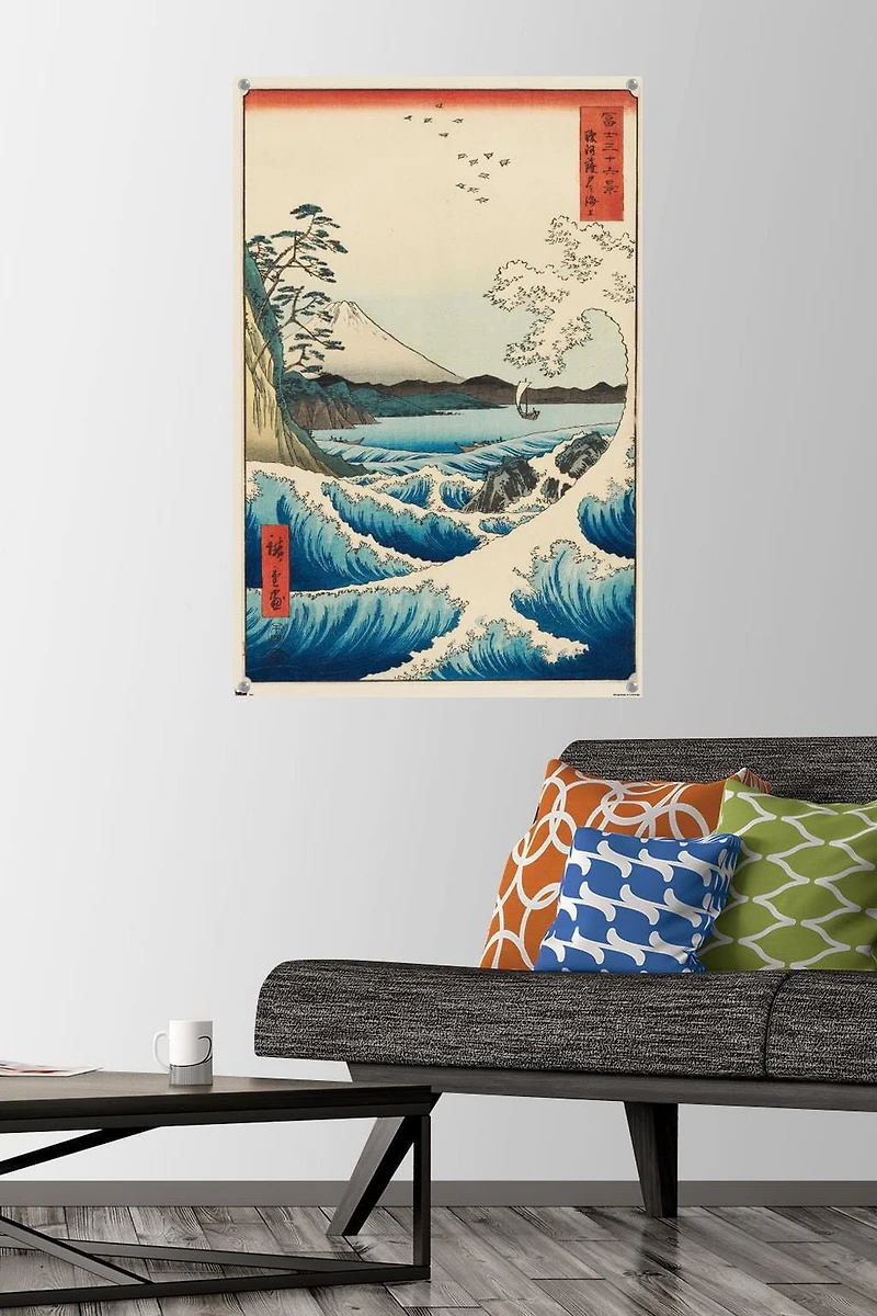 Hiroshige - The Sea at Satta Wall Poster, 14.725" x 22.375" Framed